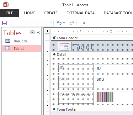 Code 39 barcode in an Access database