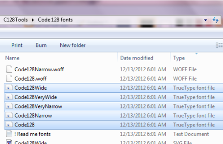 Select & copy TrueType barcode fonts